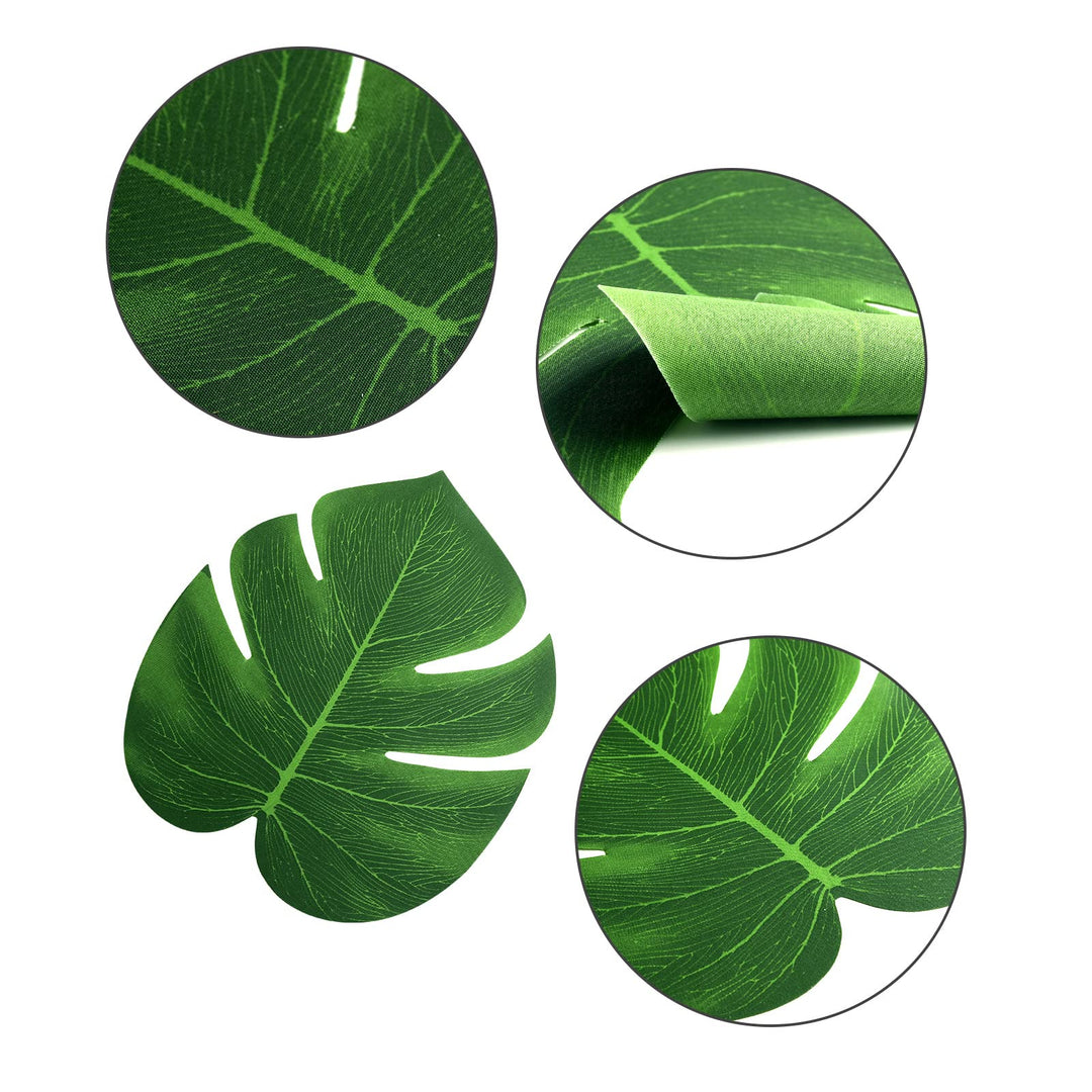 24 Pcs 8 Inch Artificial Palm Leaves, Tropical Faux Leaves Green Faux Monstera Leaves for Hawaiian Luau Jungle Party Safari Birthday Table Decorations (M)
