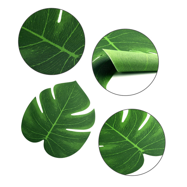 24 Pcs 8 Inch Artificial Palm Leaves, Tropical Faux Leaves Green Faux Monstera Leaves for Hawaiian Luau Jungle Party Safari Birthday Table Decorations (M)