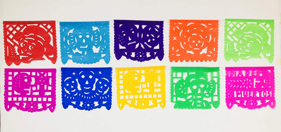 Colorful Dia de Muertos decoration Small Size 2 Pack Tissue Paper Mexican Papel Picado banner.