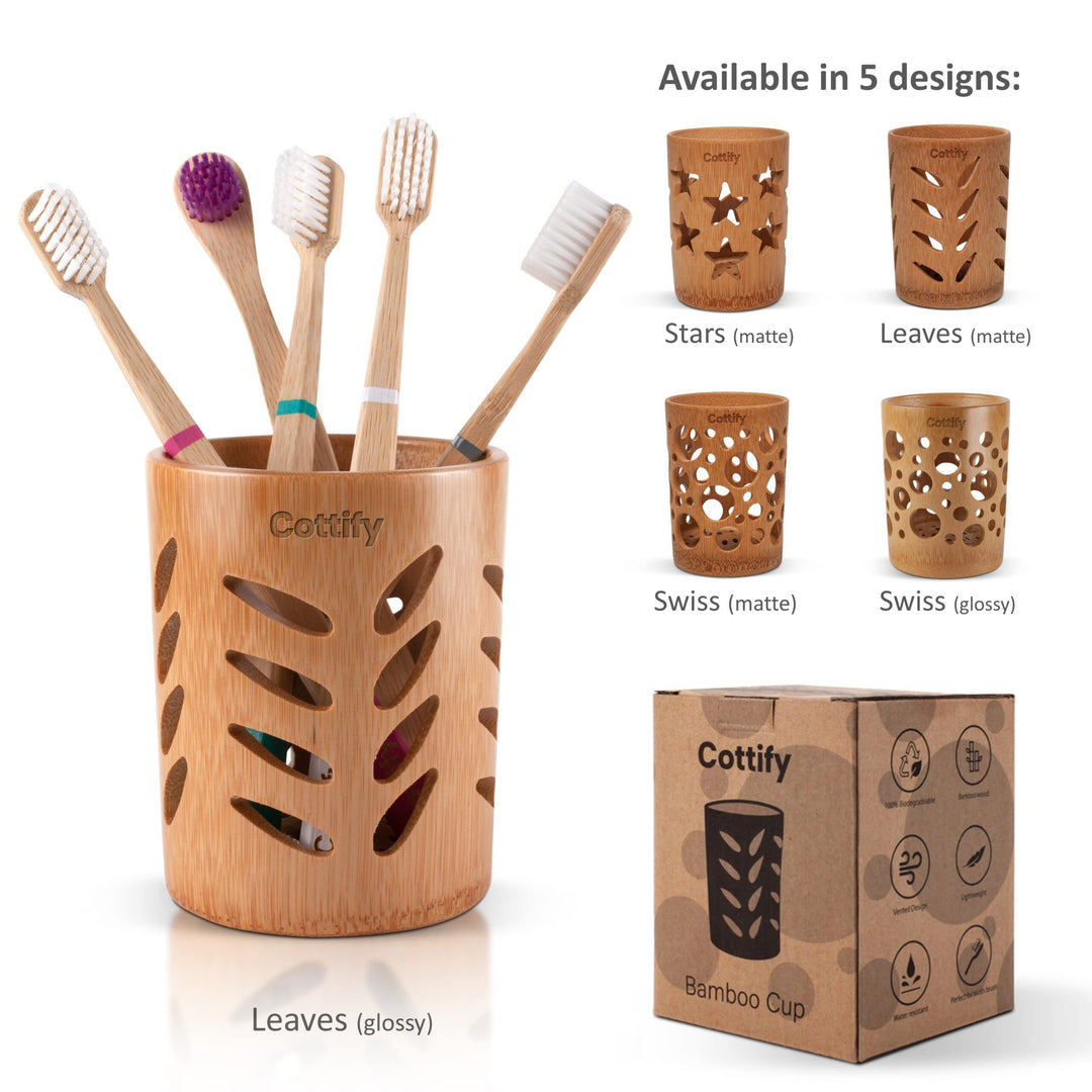 Eco-Friendly Bamboo Toothbrush Holder with Drainage – Quick Drying Single-Piece Design – Toothbrush Holders for Bathrooms – Wooden Toothbrush Holder Resilient in Humid Conditions - Matte Circles