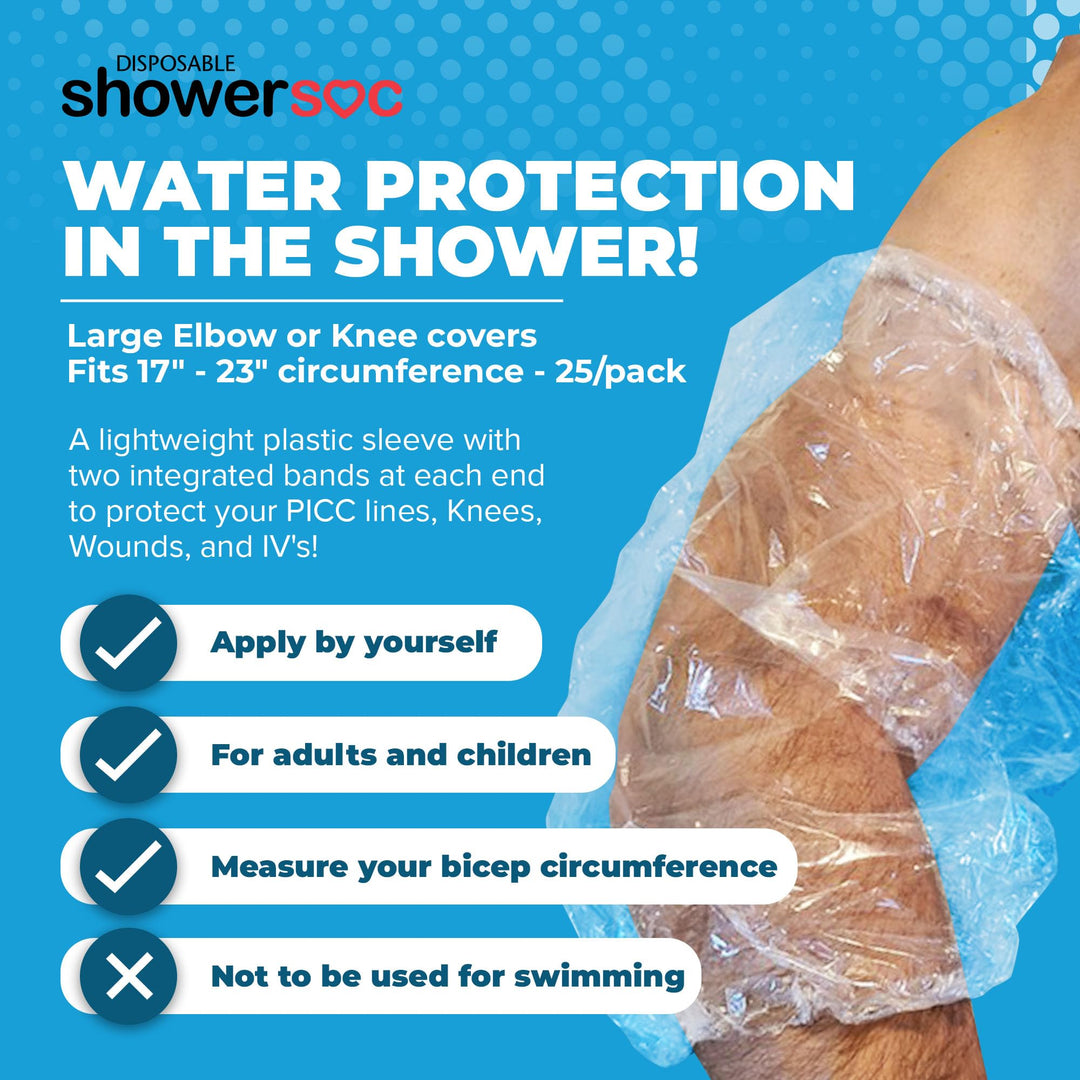 PICC LINE for showers, Waterguard Protector Cover - Disposable - 25 Pack - LARGE - Elbow/Knee