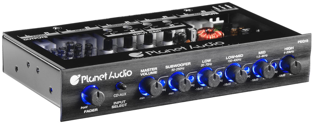 PEQ15 5 Band Pre-Amp Car Stereo Equalizer - Half Din, Subwoofer Output with Adjustable Filter, Fixed Bands, Remote Subwoofer Control