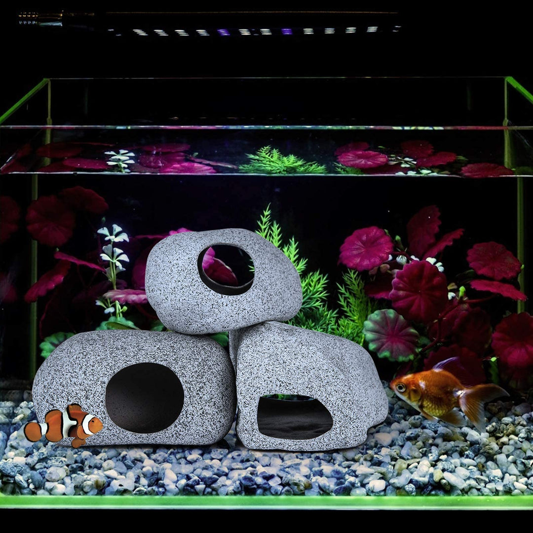 5 Pack Stackable Aquarium Decoration Rock Caves- Ceramic Fish Tank Hideout Cave Stone Ornaments in 5 Styles Professional Betta Cave Hideaway Tunnel for Territorial Fish Shrimp Cichlid Hiding Breeding