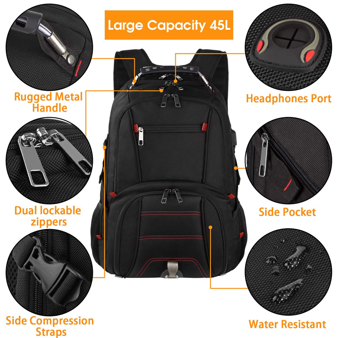 Travel Laptop Backpack, Extra Large Backpack for Men Women with USB Charging Port, TSA Friendly Heavy Duty Big Business Computer Bag Tech Backpacks Bag Fit 17 Inch Laptops, RFID Backbag