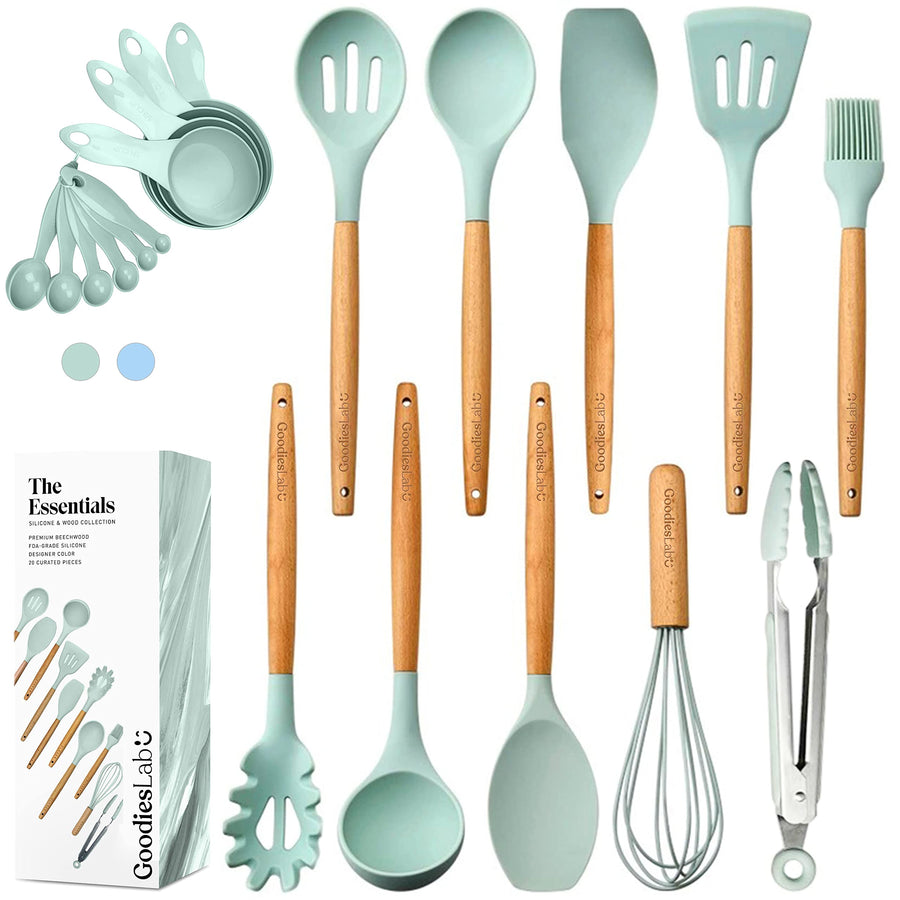Kitchen Silicone Cooking Utensils Set of 20 , Wooden Ut