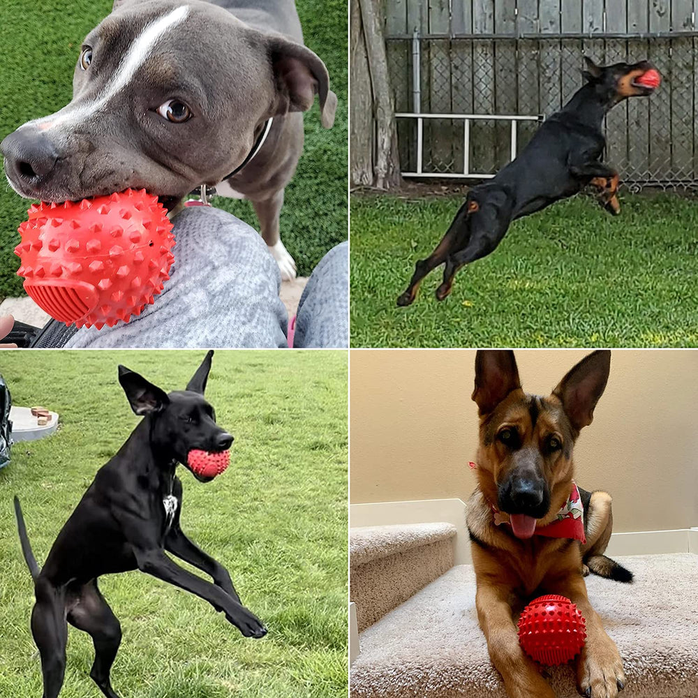4 Squeaky Dog Balls for Aggressive Chewers, Durable Interactive Dog Chew Toys for Teething, Floatable Indestructible Rubber Spiky Ball, Tough Pet Toys for Small, Medium & Large Breeds
