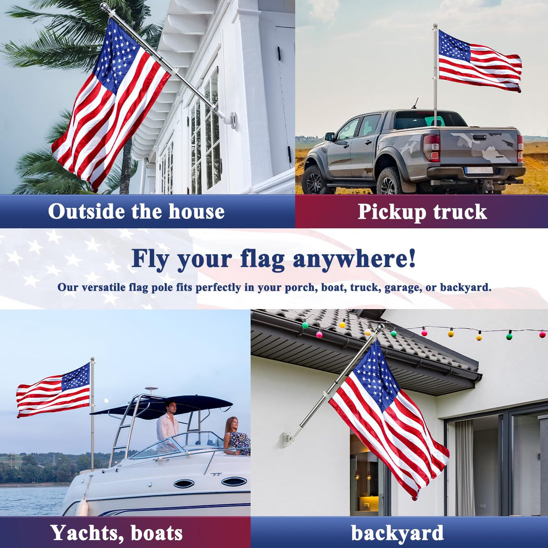 Flag Pole for Kit, Tangle Free Spinning Stainless Steel Rustproof Flagpole for 3x5 Sports Fan Outdoor Flags for Outside House (Silver, 6FT, without Bracket)
