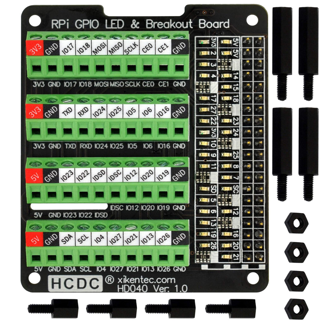 RPi GPIO Status LED &amp; Terminal Block Breakout Board HAT for Raspberry Pi A+ 3A+ B+ 2B 3B 3B+ 4B