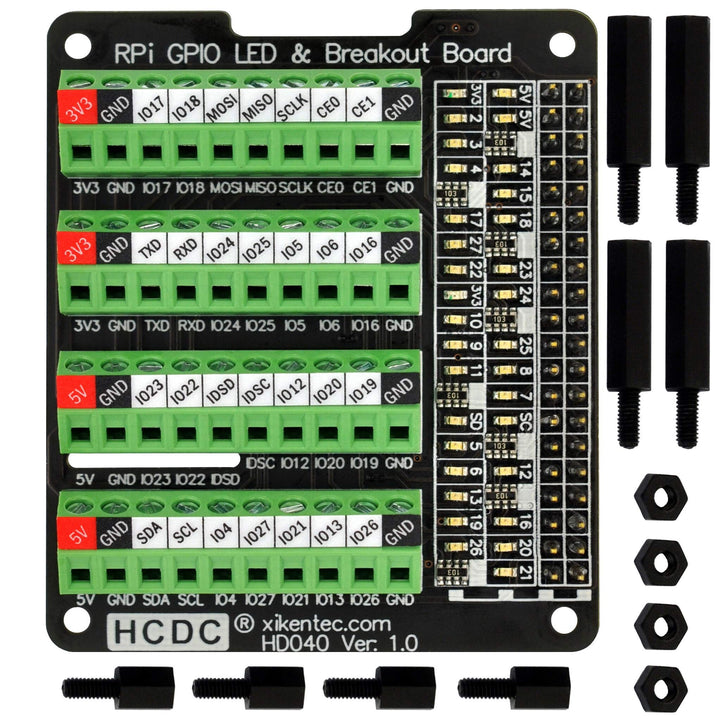 RPi GPIO Status LED &amp; Terminal Block Breakout Board HAT for Raspberry Pi A+ 3A+ B+ 2B 3B 3B+ 4B