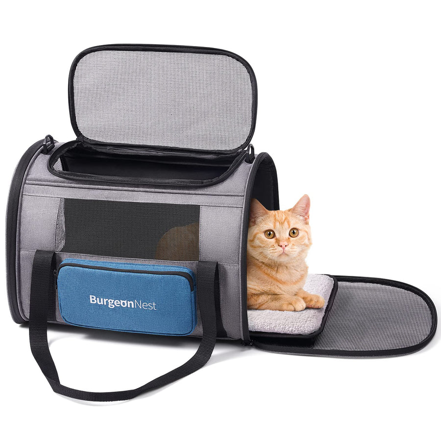 Cat Carrier for Large Cats 20 lbs,Medium Pet Under 25 lbs,2 Puppy and Small Dogs with Unique Side Bag,Top Load Pet Carrier Soft-Sided Escape Proof with 4 Ventilated Windows