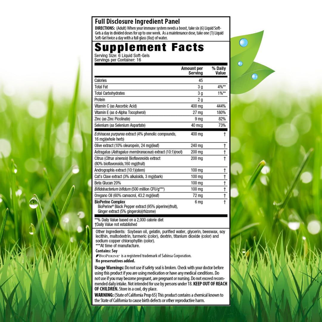 Immuno-Shield All Season Wellness for Body&#39;s Natural Defense System - 100 Liquid Softgels