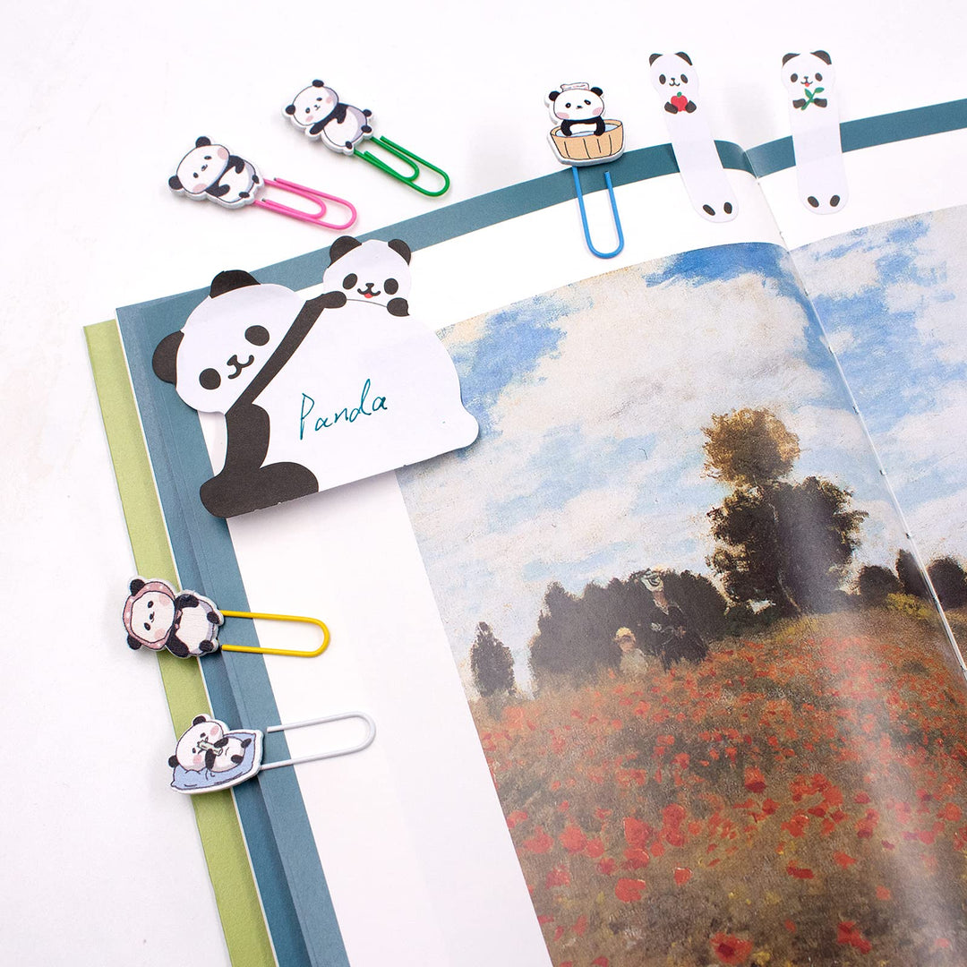 30Pcs Panda Paperclip Bookmarks, 3 Set Cute Panda Bookmark Clips with 1 Sheet Panda Sticky Notes-Funny Paperclips Bookmarks Planner Clips for Office Supplies Coworkers Teachers&#39; Day Gifts