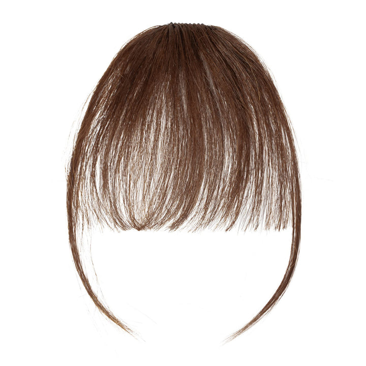 S-noilite Clip in Bangs Human Hair Thin Air Bangs Extension with Temples 1 Clip One Piece Clip on Bangs Hairpieces Soft Remy Hair For Women Girls (Medium Brown)