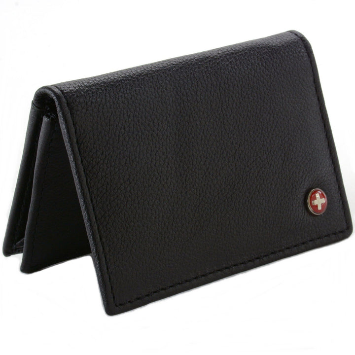 Classic Leather Business Card Wallet with ID Window - Expandable pocket - Thin Slim Billfold Credit Card Case