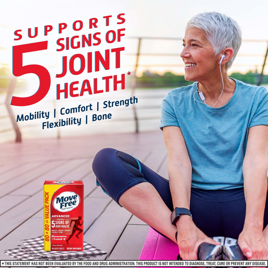 Advanced Glucosamine Chondroitin + Calcium Fructoborate Joint Support Supplement, Supports Mobility Comfort Strength Flexibility &amp; Bone - 160 Tablets (80 servings)*