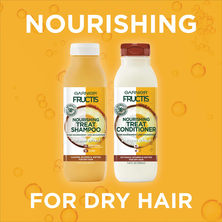 Fructis Nourishing Treat Conditioner, 98 Percent Naturally Derived Ingredients, Coconut, Nourish and Soften for Dry Hair, 11.8 fl. oz.