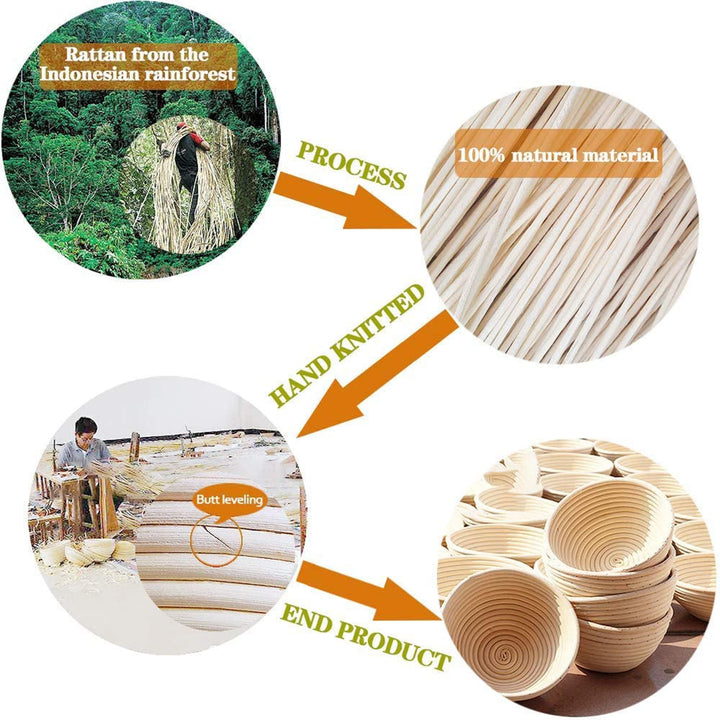 6pcs 5 Banneton Proofing Basket Round Bread Brotform with Liner Eco-Friendly Natural Rattan for Professional &amp; Home Bakers