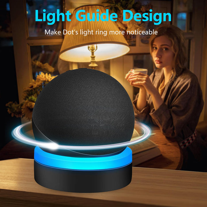 Table Holder for Echo Dot 4th/5th Generation, Desktop Stand Mount for Echo Dot 4th/5th Gen, Base Bracket with Light Guide, Dot Accessories with Built-in Cable Management, Black
