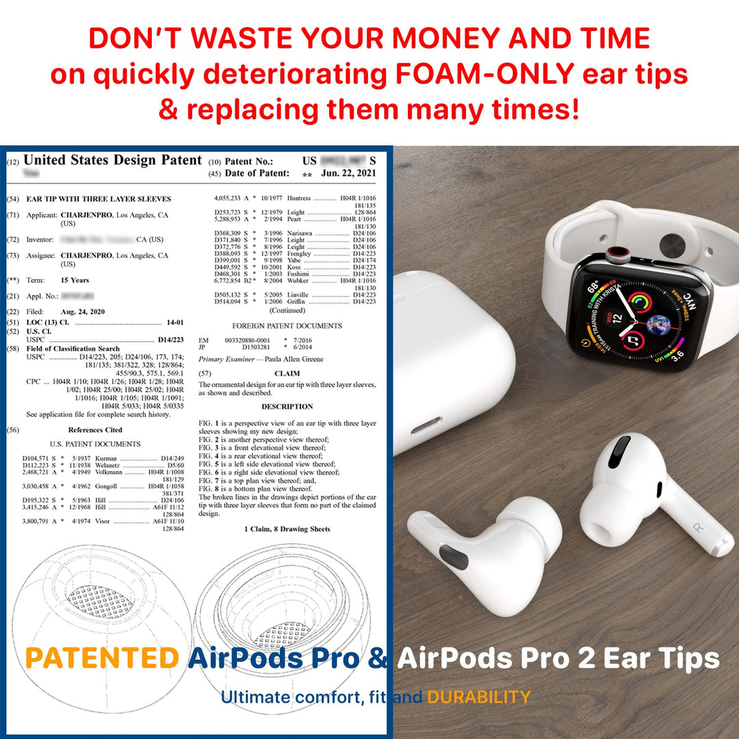 Patented Design Memory Foam Ear Tips for AirPods Pro and AirPods Pro 2 w/Silicone Shield. AirFoams Pro Active 2.0 Lasts 5X Longer. Replacement Tip. As seen on Kickstarter. (S/M/L, White)