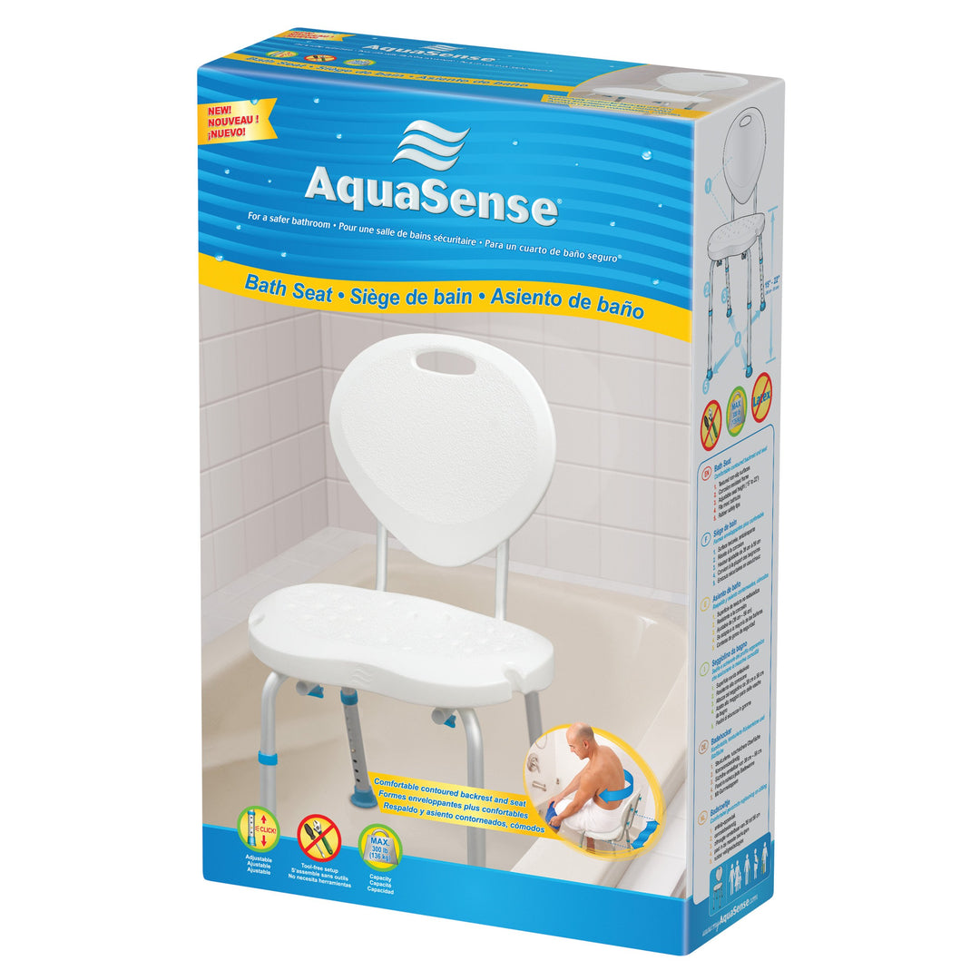 Aquasense Adjustable Bath and Shower Chair with Non-Slip Comfort Seat and Backrest, White