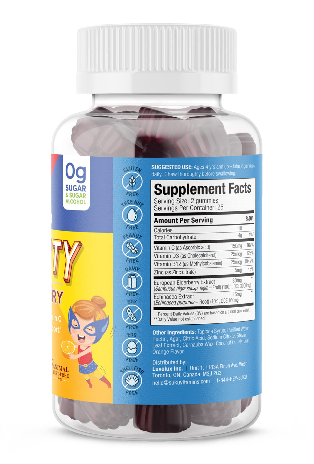 Vitamins - Kids Super Immunity - Elderberry, Echinacea, Vitamin A and Zinc Gummies for Immune Support - Easy to Chew - Non GMO, Gluten Sugar Free - Pomegranate Lime Gummy Vitamins, 50 Count