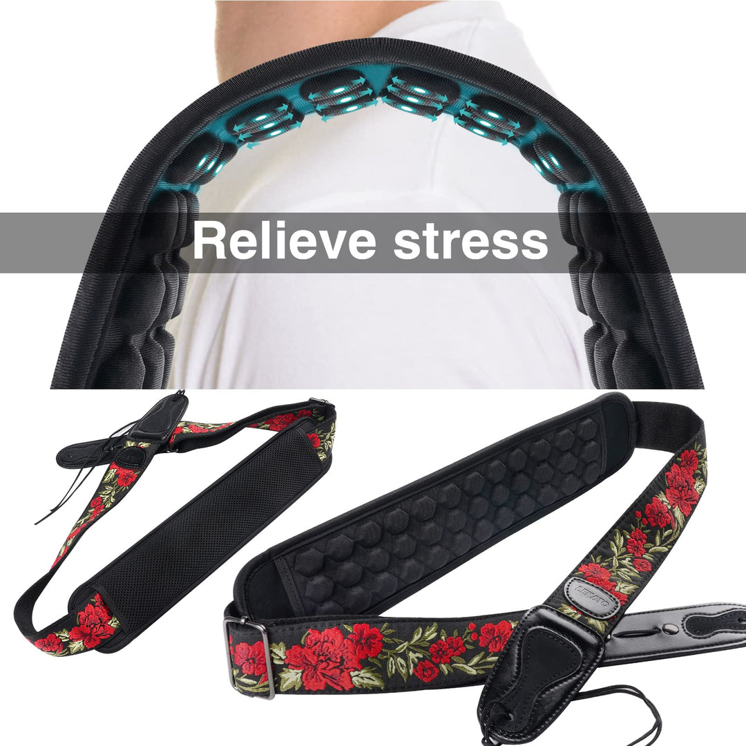 Guitar Strap Padded,Air Cushion Padded Bass Guitar Strap for Bass, Electric &amp; Acoustic Guitars Pad for Bass Straps within 2.7 Width Decompression Shoulder Strap Pad Suitable for Guitar Straps