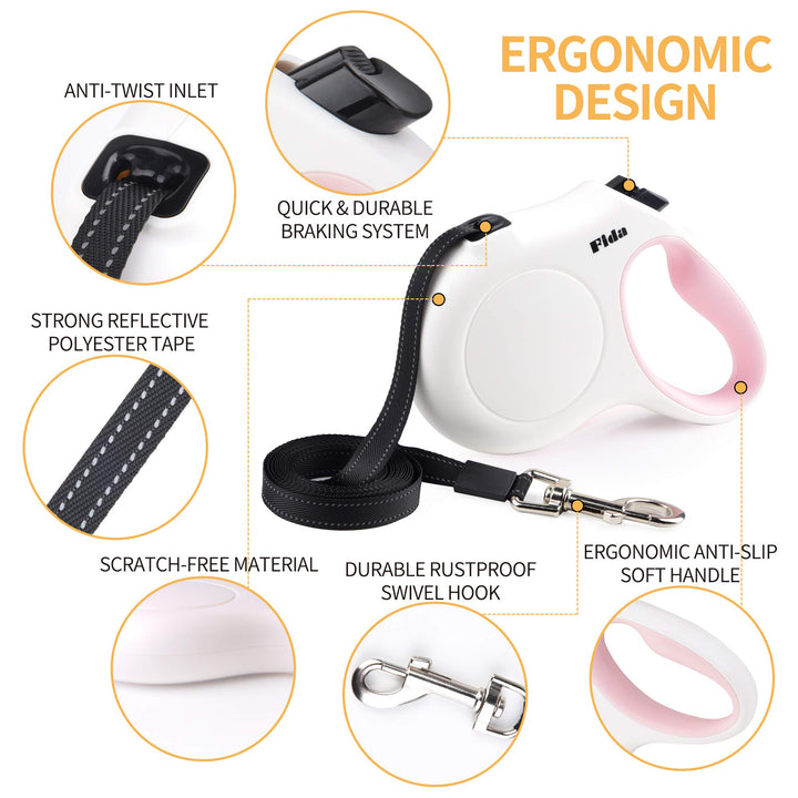 Fida Retractable Dog Leash, 16 ft Dog Walking Leash for