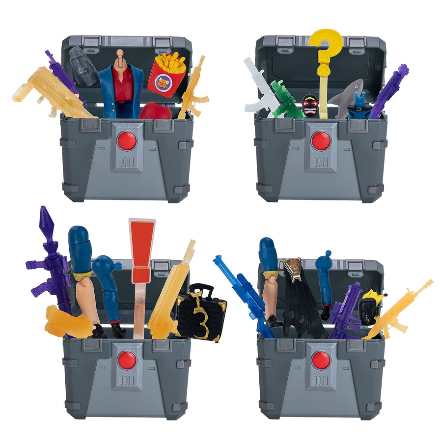 Henchman Chest Shark Collectible Accessory Set Bundle- Includes 4 Shark Style Henchman Chests, 8 Back Bling, 12 Weapons, 8 Shark Henchman Build-A-Figure Pieces. More Styles Dropping Soon