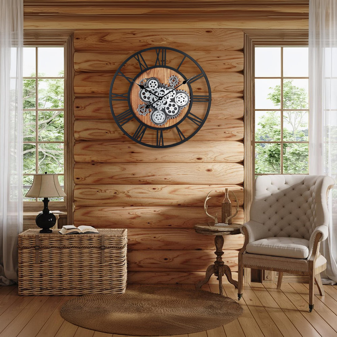 23 Inch Gear Clock with Moving Gears,Large Wall Clocks for Living Room Decor,Farmhouse Steampunk Real Moving Gears Wall Clocks Battery Operated for Office Home Decor