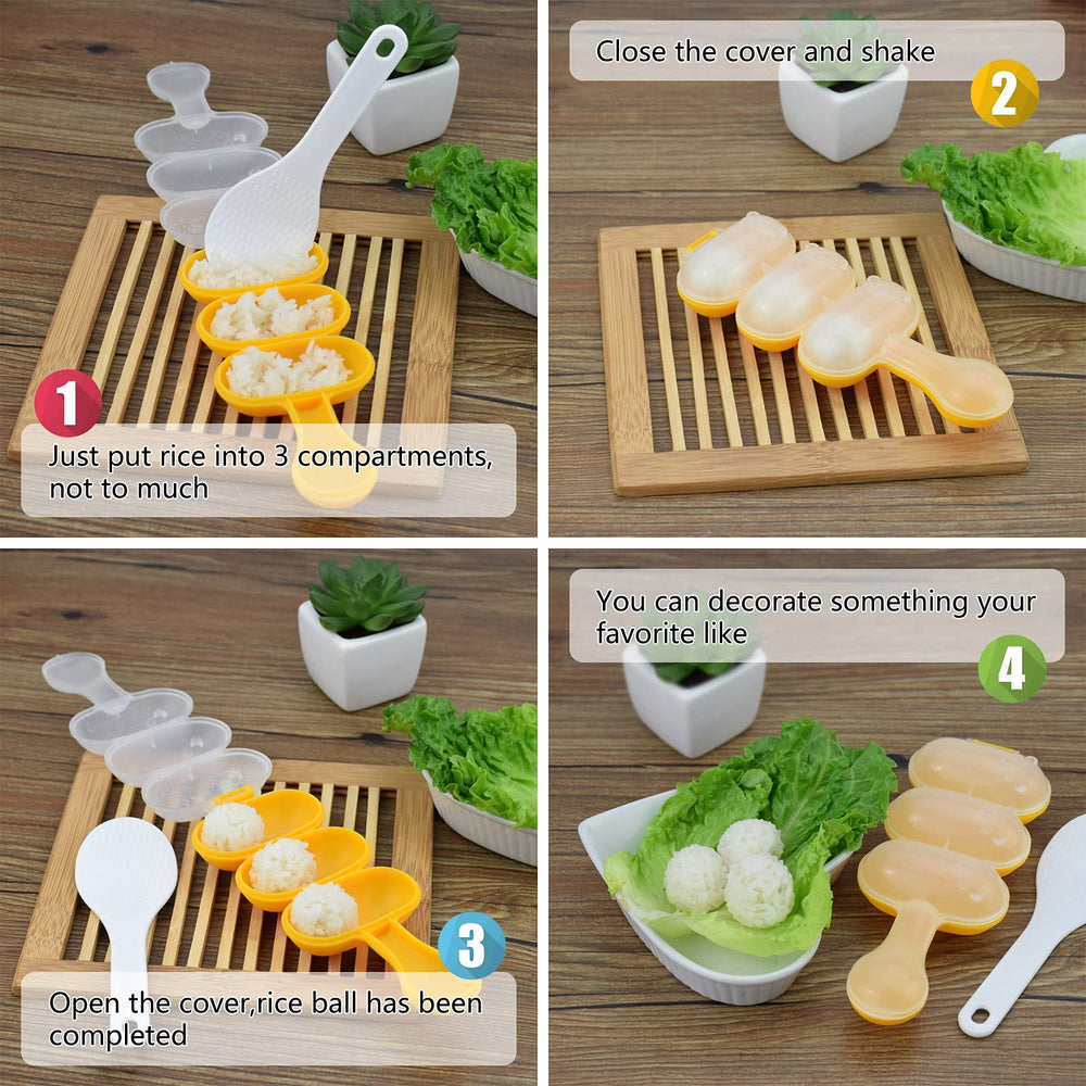 Rice Ball Mold,Rice Ball Shaker, Ball Shaped Kitchen Tools DIY Lunch, Maker Mould Food Decor for Kids, Mold With a Mini Rice Scoop(yellow)…