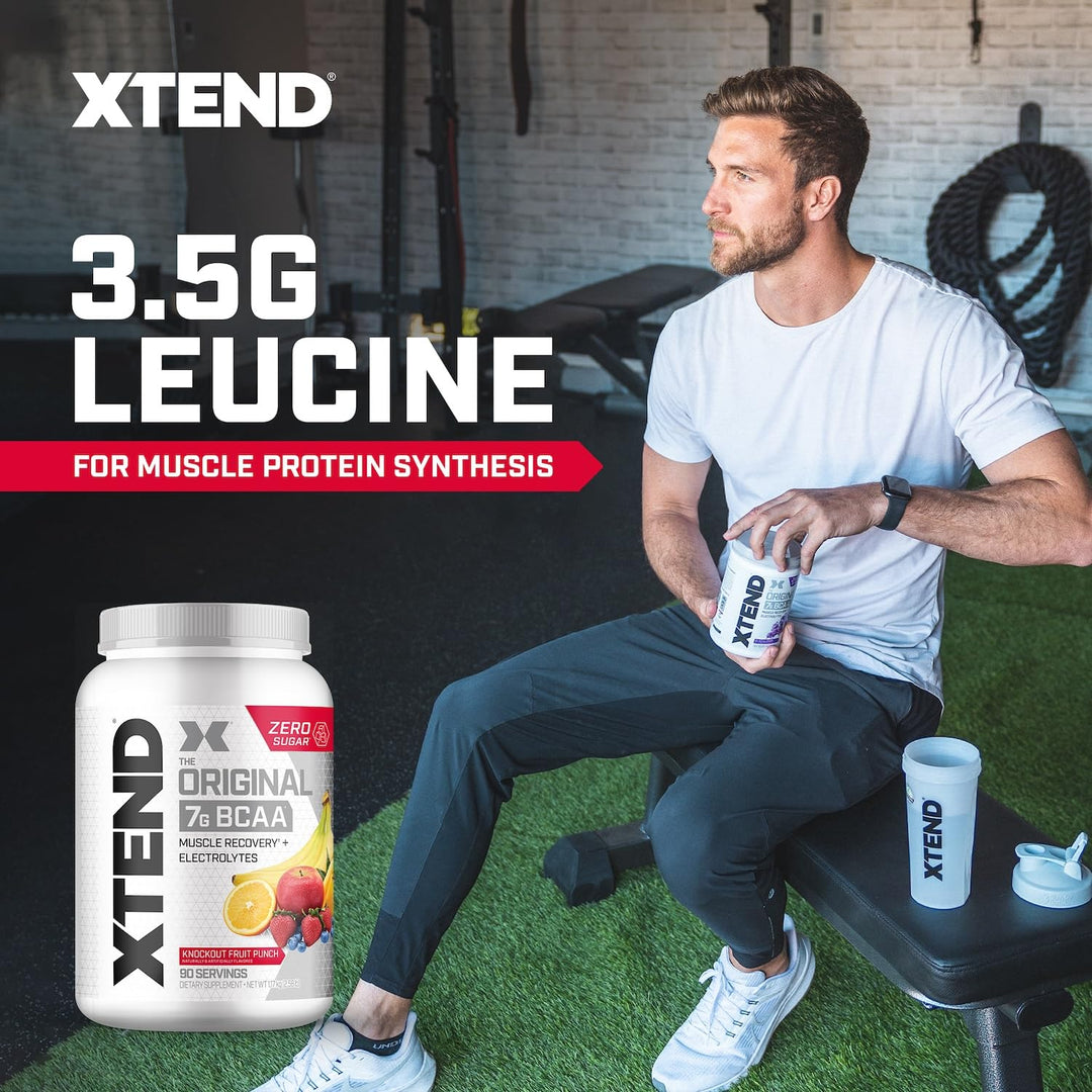 XTEND Original BCAA Powder Knockout Fruit Punch | Sugar Free Post Workout Muscle Recovery Drink with Amino Acids | 7g BCAAs for Men &amp; Women | 90 Servings