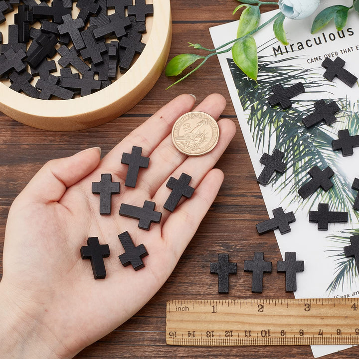 SUNNYCLUE 200Pcs Wood Cross Charm Pendants Natural Wooden Small Cross Charms Pendants with Hole for Party Favors Necklace Jewelry Making DIY Craft Handmade Accessories Easter Holiday, Black
