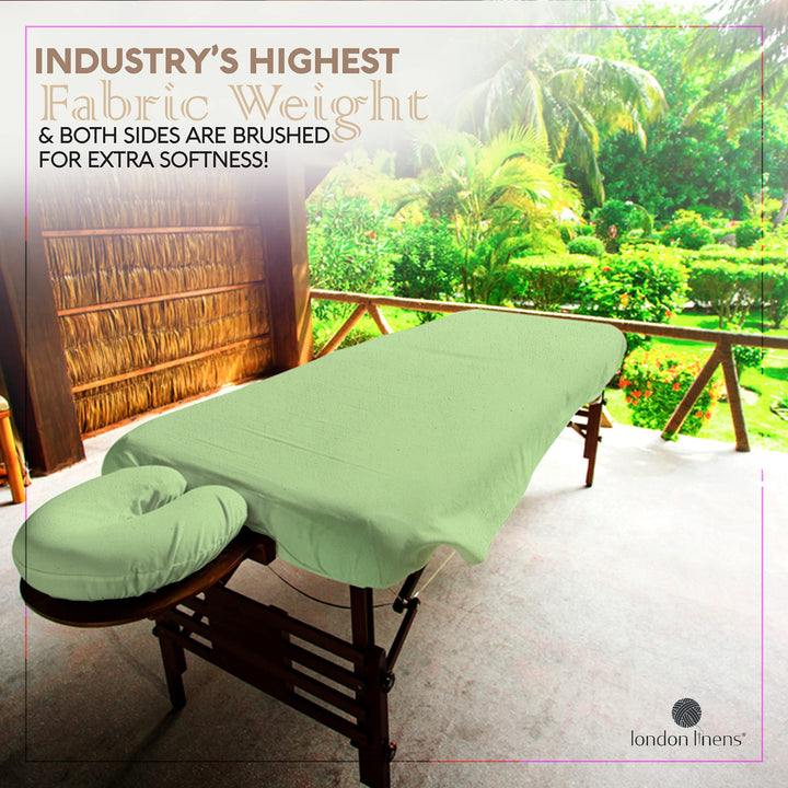 LONDON LINENS 3 Piece Set Massage Table Sheets Set - 100% Natural Cotton Flannel- Includes Massage Table Cover, Massage Fitted Sheet, and Massage Face Rest Cover (Sage Green)