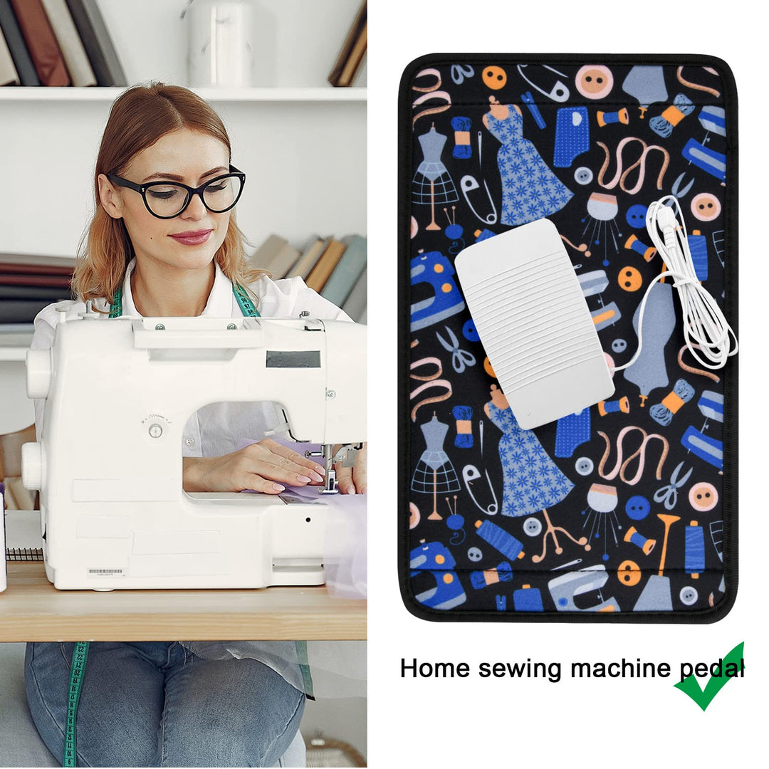 Sewing Machine Foot Pedal Pad Stay in Place Mat, Non Slip Rubber and Hook and Loop Pad to Keep Foot Pedal Steady on Hard Floor Carpet, Piano Pedal,12”x7”, 1/5” Thick (Black+Blue)