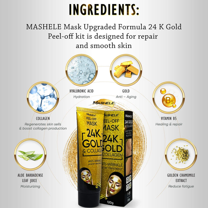 24K Gold Facial Mask Collagen Peel-off Anti-Wrinkle Lifting Firming Moisturizing Face Skin Care Masks 4.22 Fl.oz (Gold60)