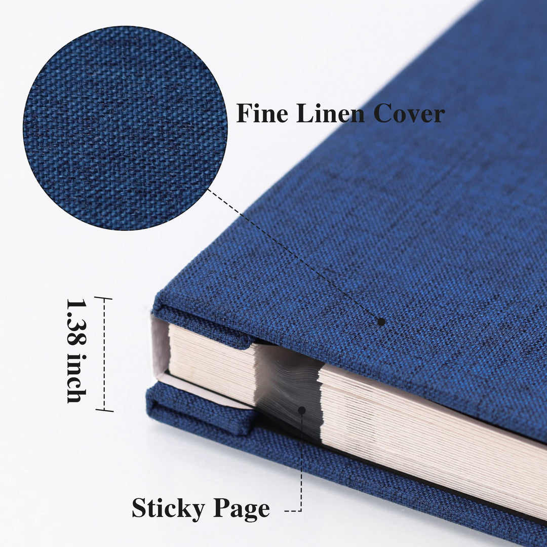 Large Photo Album Self Adhesive for 4x6 8x10 10x12 Pictures Linen Scrapbook Album DIY 60 Blank Pages with A Metallic Pen