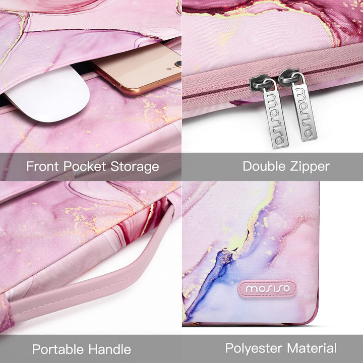 MOSISO 360 Protective Laptop Sleeve Bag Compatible with MacBook Air 15 inch M2 A2941 2023 / Pro 16 inch 2023-2019 M3 A2991 M2 A2780 M1 A2485 A2141, 15-15.6 inch Notebook with Belt Marble MO-MBH216
