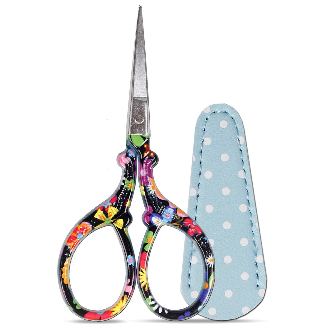 Sewing scissors sharp scissors Embroidery Scissors Crafting Threading Scissors with Leather Scissors Cover for Needlework Craft Art Work Manual Sewing Handicraft DIY Tool Black Flower