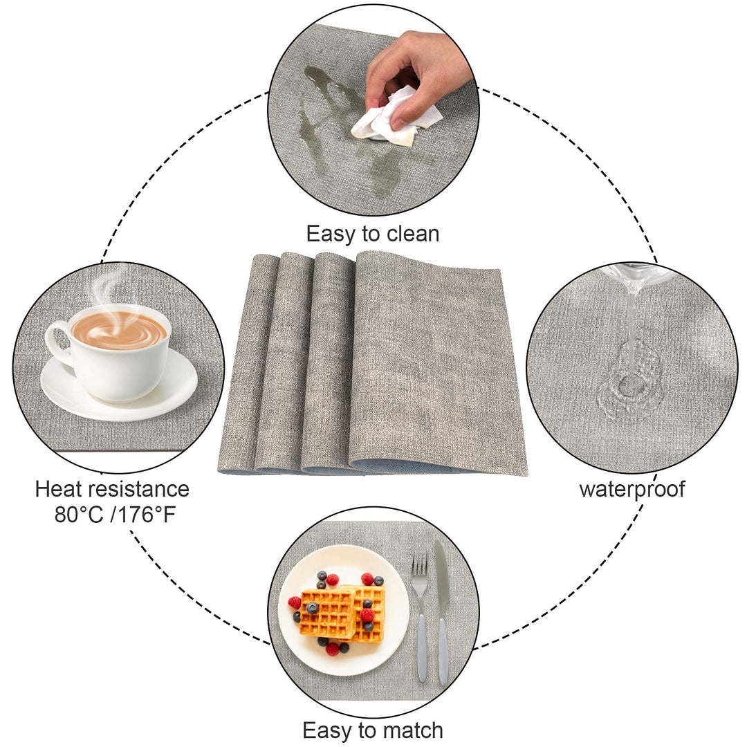 Leather Heat Resistant Placemats for Dining Table, Table mats Set of 6, PU Kitchen Place Mats, Soft and Non-Slip (Light Blue + Gray Green)