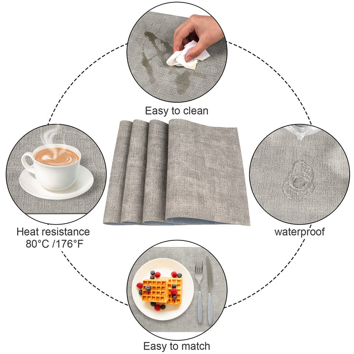 Leather Heat Resistant Placemats for Dining Table, Table mats Set of 6, PU Kitchen Place Mats, Soft and Non-Slip (Light Blue + Gray Green)