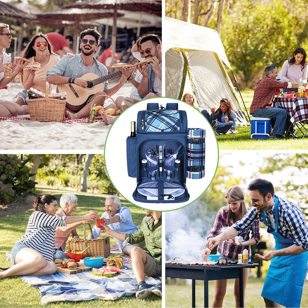 Picnic Basket Backpack for 2 Person with Insulated Cooler Compartment,Wine Holder,Fleece Blanket,Cutlery Set,Perfect for Beach Camping Party,Gifts for Boys Girls,Blue (36083-BL)