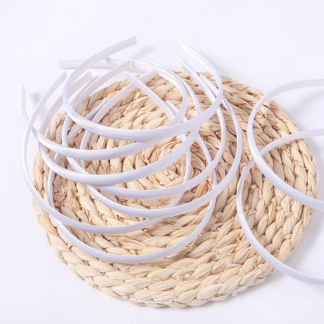 Girls&#39; DIY Satin Covered Headbands 1cm Width 36cm Circle Size (20pcs White)