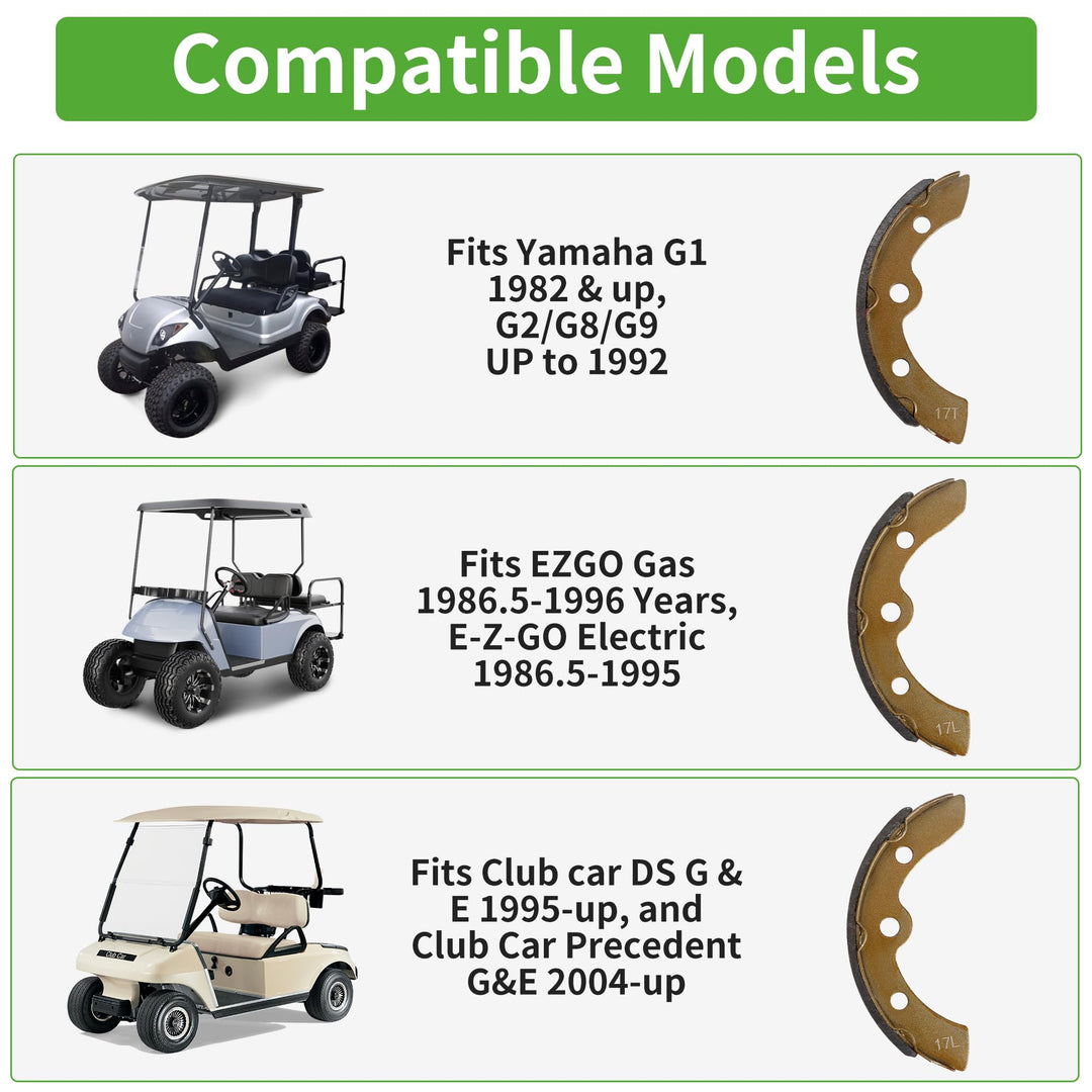 10L0L Golf Cart Brake Shoes for Yamaha G1 G2 G8 G9 Club Car 1995-up, EZGO 1986.5-Up (2 Long, 2 Short) 1018232-01 27249G01 17-25340-00