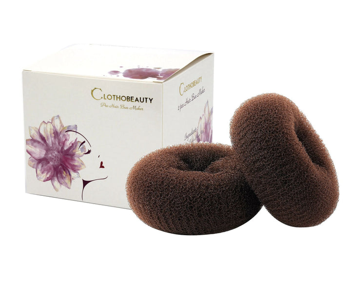 2 pieces Extra Large Size Hair Bun Donut Maker, Ring Style Bun, Women Chignon Hair Donut Buns Maker, Hair Doughnut Shaper Hair Bun maker (4.3 in. For Thick and Long Hair) (Brown)