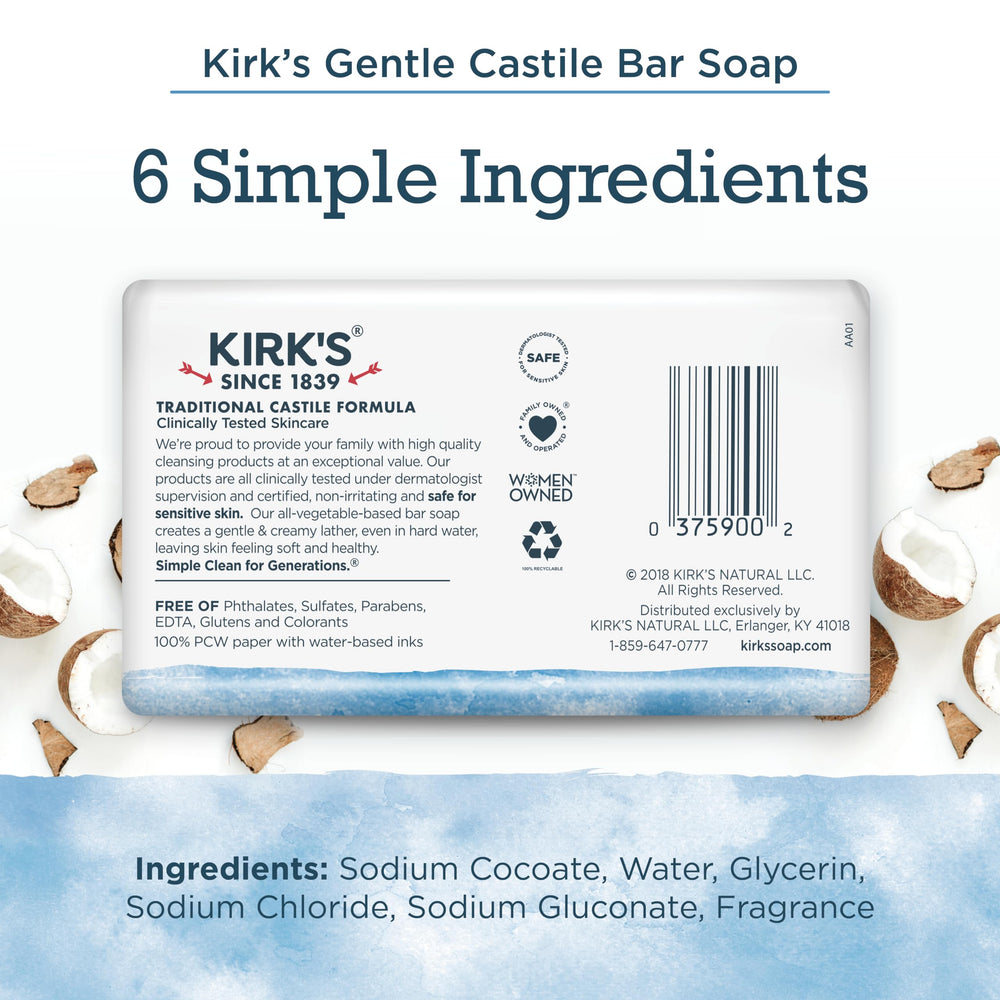 Castile Bar Soap Clean Soap for Men, Women & Children| Premium Coconut Oil | Sensitive Skin Formula, Vegan | Original Fresh Scent | 4 oz. Bars - 3 Pack