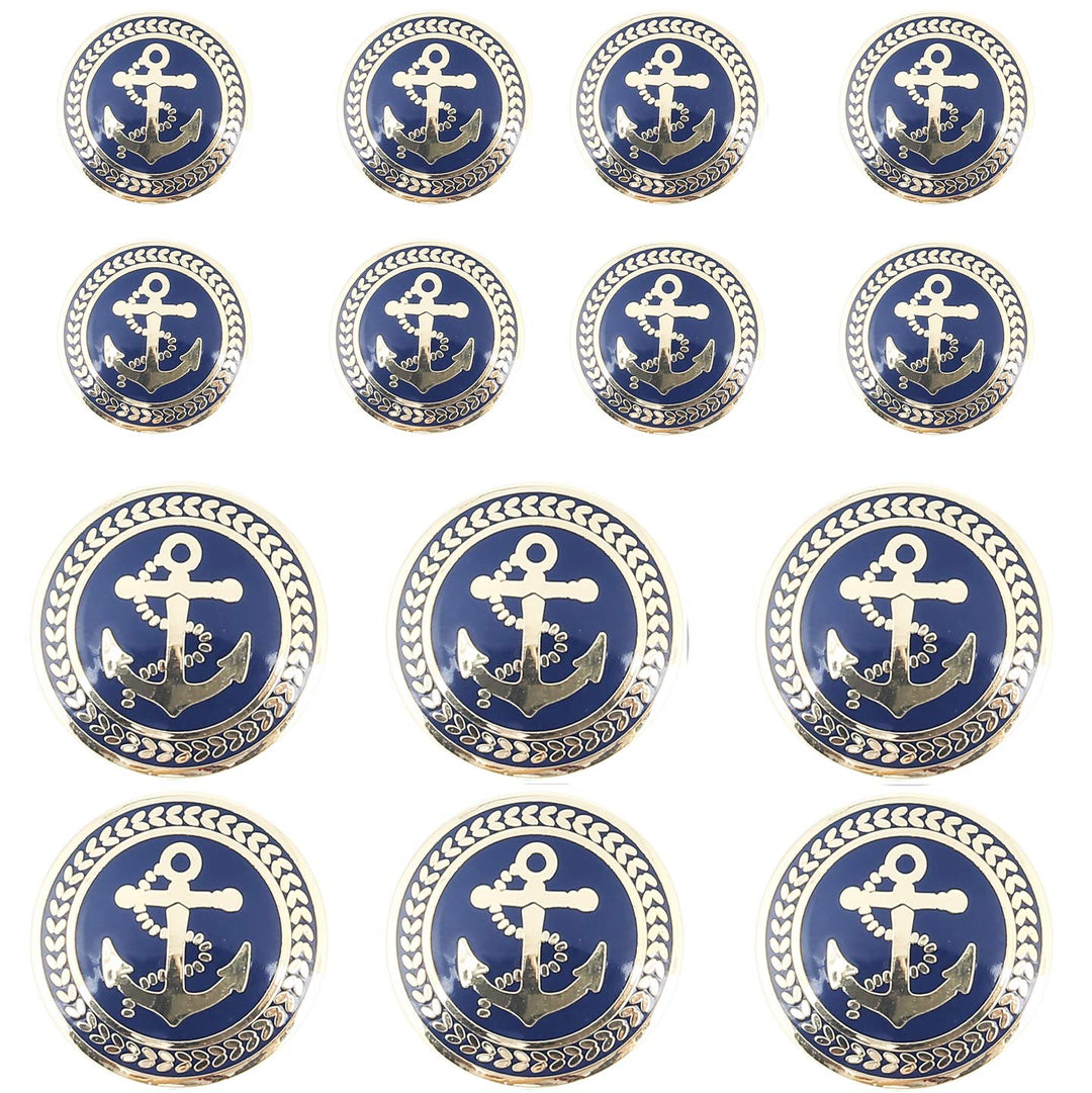 14 Piece Metal Blazer Button Set - for Blazer, Suits, Sport Coat, Uniform, Jacket (Gold)15mm 20mm