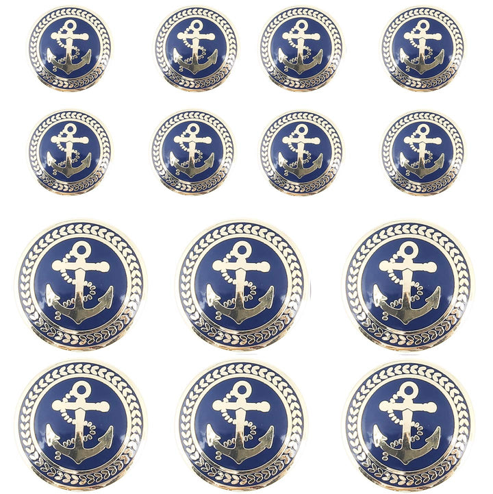 14 Piece Metal Blazer Button Set - for Blazer, Suits, Sport Coat, Uniform, Jacket (Gold)15mm 20mm
