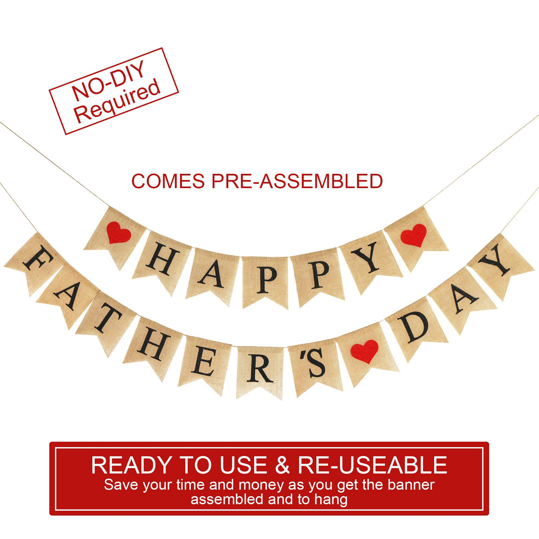 Burlap Happy Fathers Day Banner | Rustic Party Decorations Family Photo Prop Celebration
