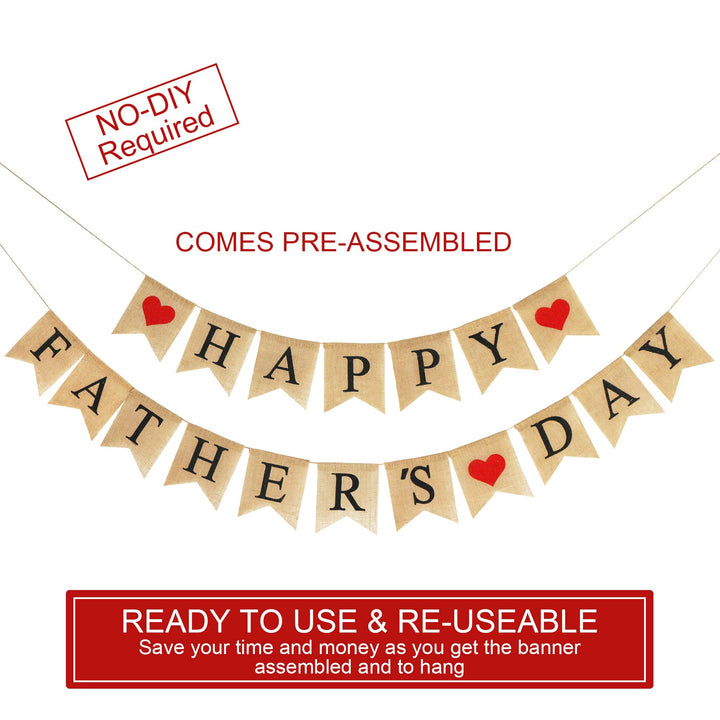 Burlap Happy Fathers Day Banner | Rustic Party Decorations Family Photo Prop Celebration