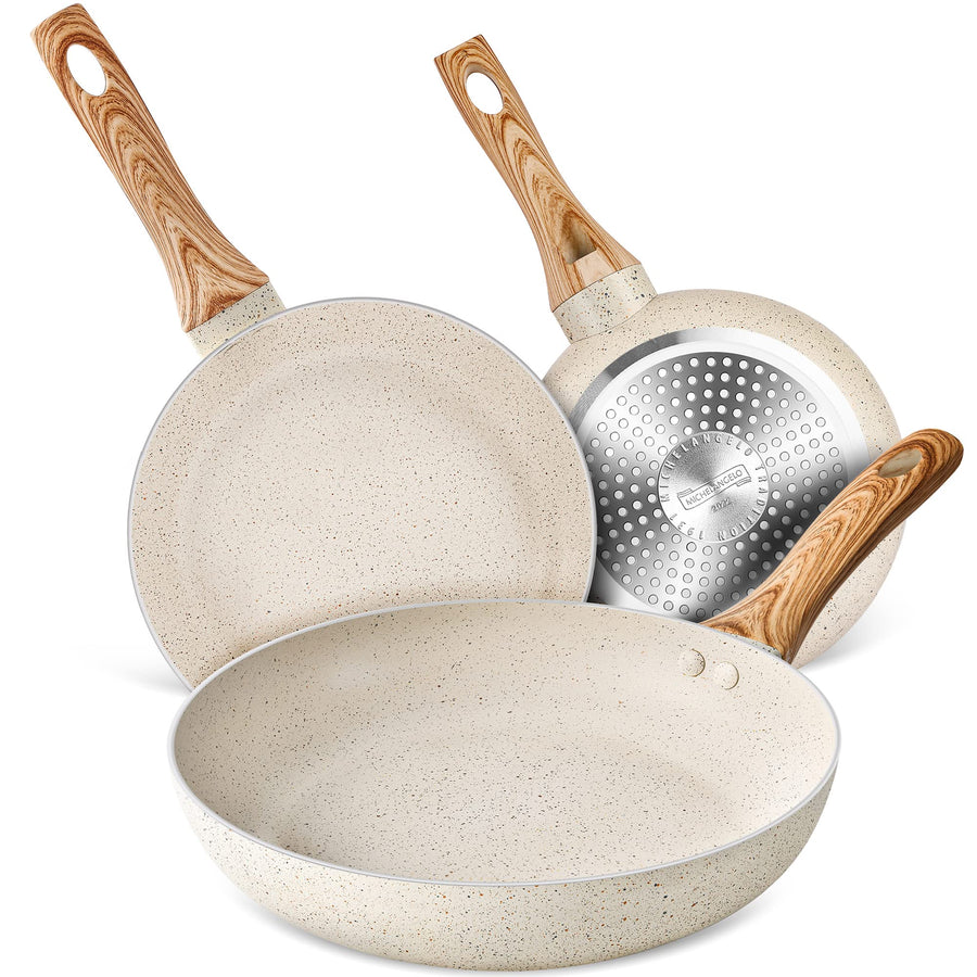Frying Pan Set, 8+9.5+11 Stone Frying Pans With 100% APEO & PFOA-Free Stone Coating, Fry Pan Set Bakelite Handle, Nonstick Frying Pans, Nonstick Pans Set, Stone Skillets 3 Piece